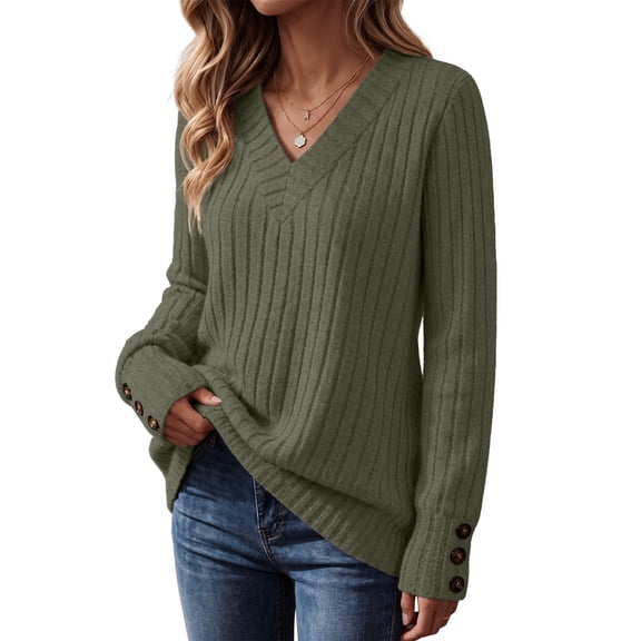 Anygrew Women V Neck Long Sleeve Tops Casual Fall Womens Blouses Lightweight Tunic Sweaters