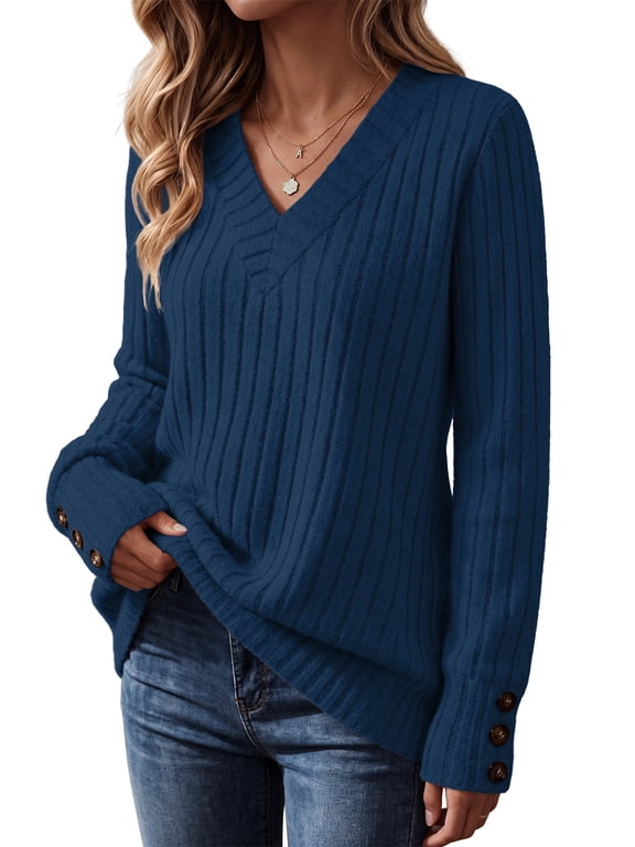 Women V Neck Long Sleeve Tops Casual Fall Womens Blouses Lightweight Tunic Sweaters