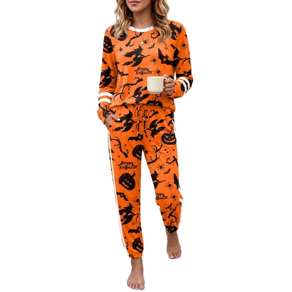 Anygrew Halloween Womens Pajama Sets Soft 2 Piece Loungewear with Jogger Pants