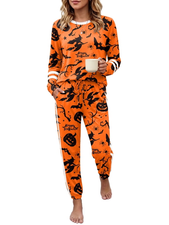 Halloween Womens Pajama Sets Soft 2 Piece Loungewear with Jogger Pants