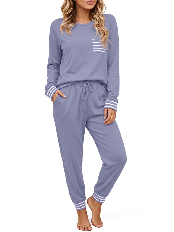 Womens Pajama Sets Soft 2 Piece Loungewear Long Sleeve Pjs Sets Jogger Pants with Pockets