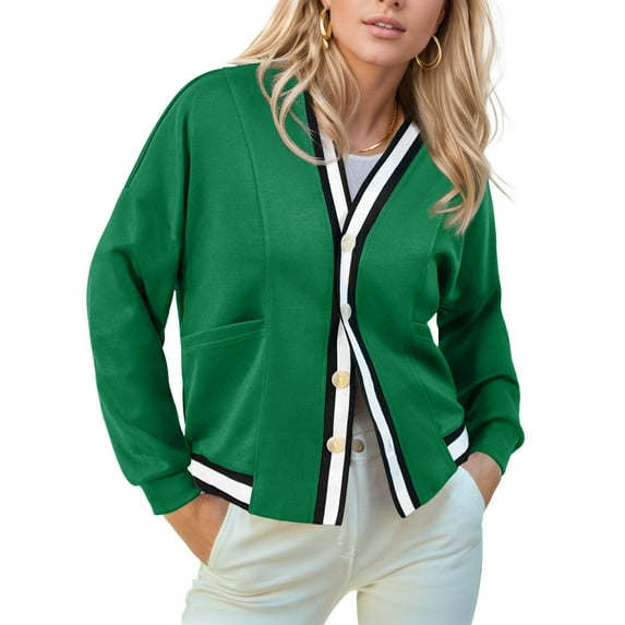 Anygrew Women's Cardigan Long Sleeve Sweatshirts Button Coat Casual Lightweight Fall Outfits Cloth Baseball Uniform Fashion with Pocket