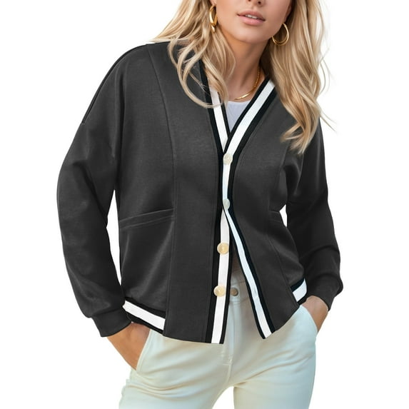 Anygrew Women's Cardigan Long Sleeve Sweatshirts Button Coat Casual Lightweight Fall Outfits Cloth Baseball Uniform Fashion with Pocket