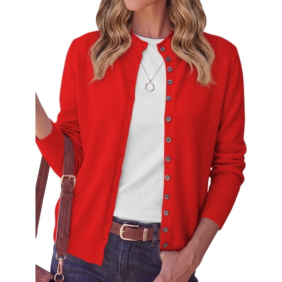 Anygrew Cardigan Sweaters for Women Lightweight Knit Cardigan Button Up Long Sleeve Sweaters for Women