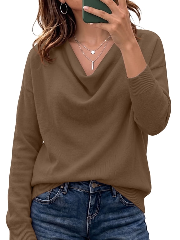 Women's Cowl Neck Sweater Casual Long Sleeve Pullover Sweaters Top