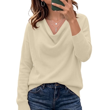 Anygrew Women's Cowl Neck Sweater Casual Long Sleeve Pullover Sweaters Top