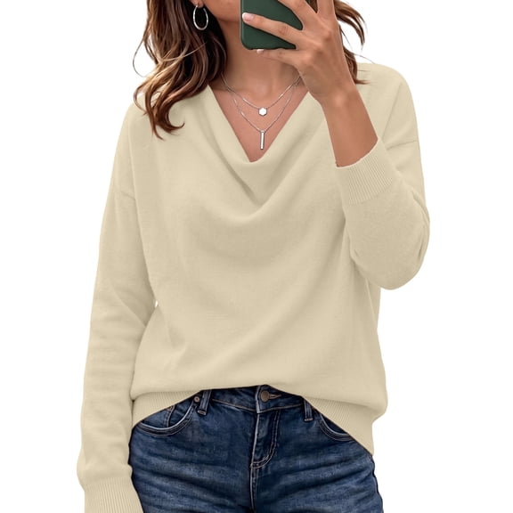 Anygrew Women's Cowl Neck Sweater Casual Long Sleeve Pullover Sweaters Top