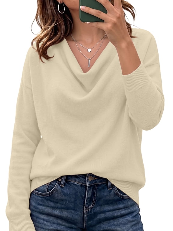 Women's Cowl Neck Sweater Casual Long Sleeve Pullover Sweaters Top