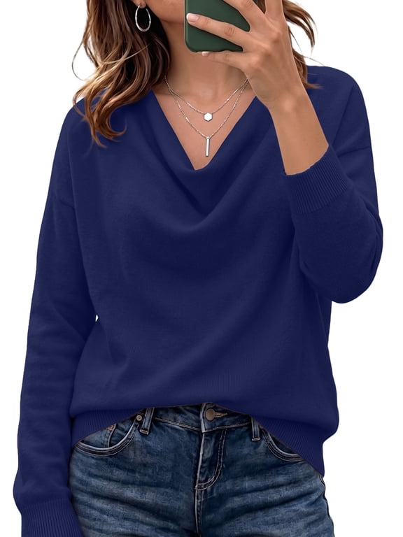 Women's Cowl Neck Sweater Casual Long Sleeve Pullover Sweaters Top