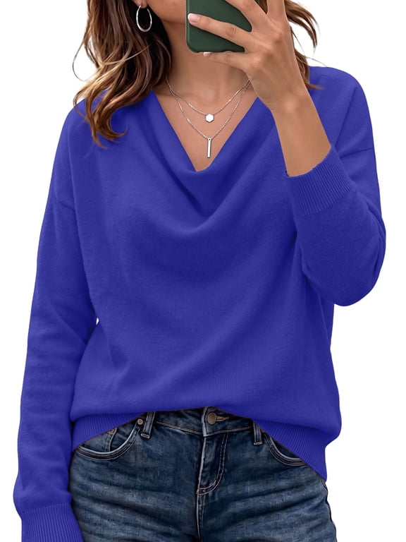 Women's Cowl Neck Sweater Casual Long Sleeve Pullover Sweaters Top