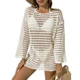 thumbnail image 1 of Anygrew Women's Crochet Swimsuit Cover Up Long Sleeve Knit Beach Dress See Through Hollow Out Bathing Suit Coverups for Summer Vacation, 1 of 5