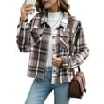 thumbnail image 1 of Anygrew Women's Cropped Plaid Shacket Jacket Fashion Casual Button Down Lightweight Outwear Flannel Plaid Shirts Casual Jackets with Pockets, 1 of 6