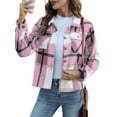 thumbnail image 1 of Anygrew Women's Cropped Plaid Shacket Jacket Fashion Casual Button Down Lightweight Outwear Flannel Plaid Shirts Casual Jackets with Pockets, 1 of 5