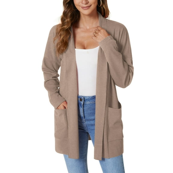 Anygrew Women's Long Sleeve Cardigan Open Sweater Cardigan Soft and Lightweight Casual Classic with Pockets S-XXL
