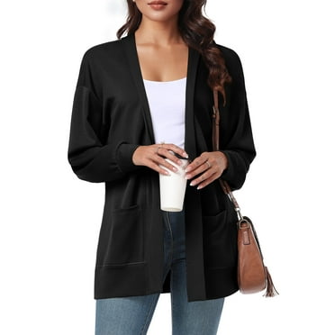 Women's Long Sleeve Button Down Cardigan Sweater - Soft Knit Navy Blue Cardigan, Size L