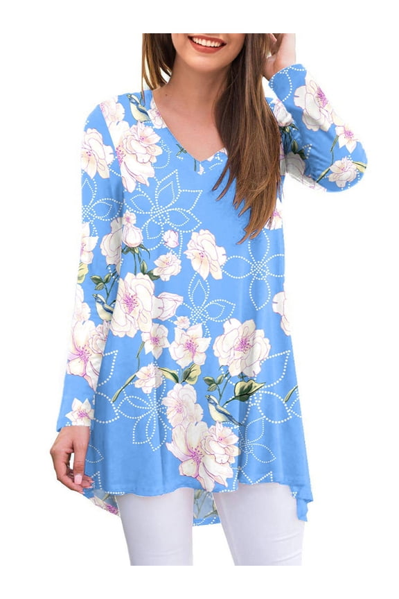 Women's Long Sleeve V Neck Shirts Casual Tunic Tops Blouse