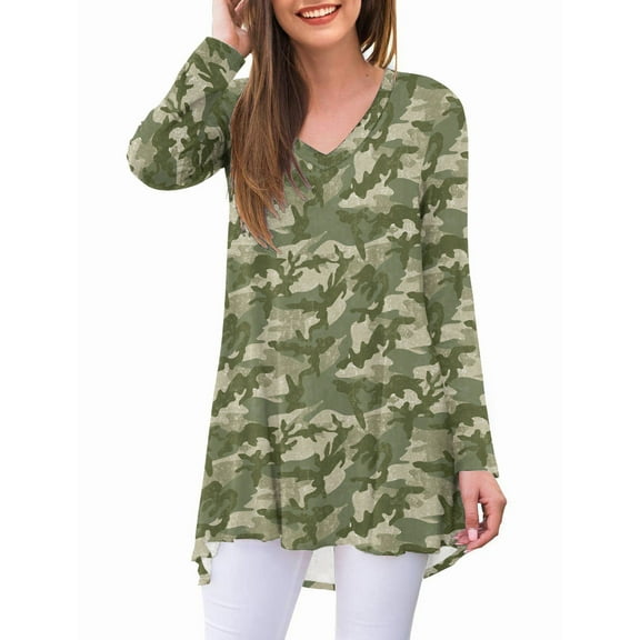 Anygrew Women's Long Sleeve V Neck Shirts Casual Tunic Tops Blouse