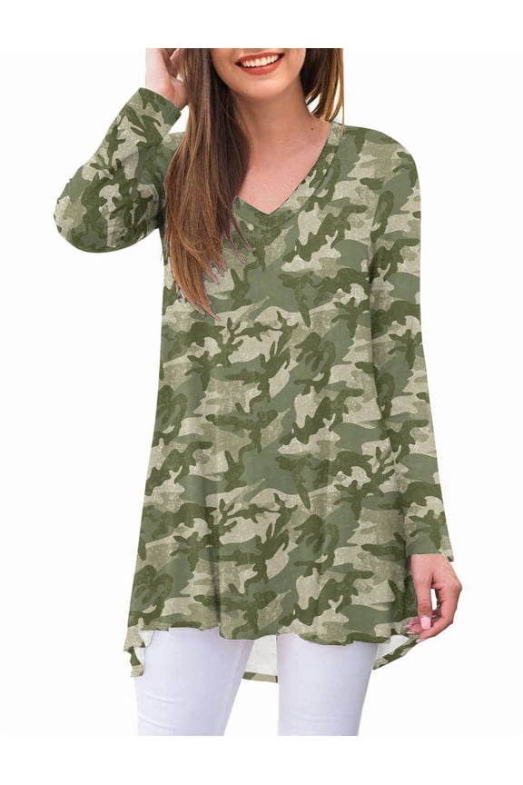 Women's Long Sleeve V Neck Shirts Casual Tunic Tops Blouse