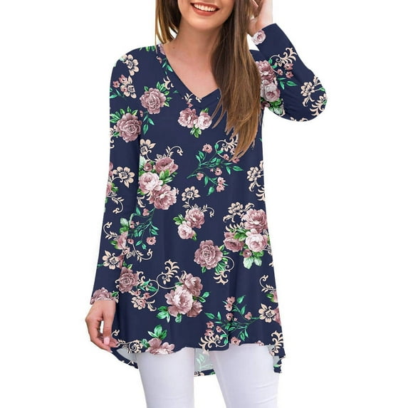 Anygrew Women's Long Sleeve V Neck Shirts Casual Tunic Tops Blouse
