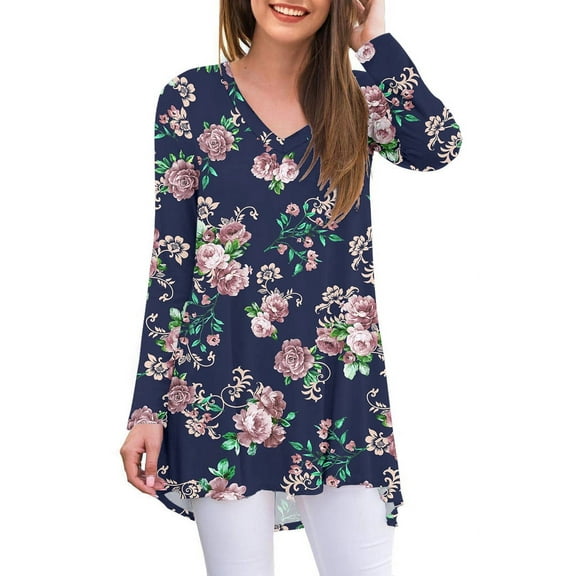 Anygrew Women's Long Sleeve V Neck Shirts Casual Tunic Tops Blouse