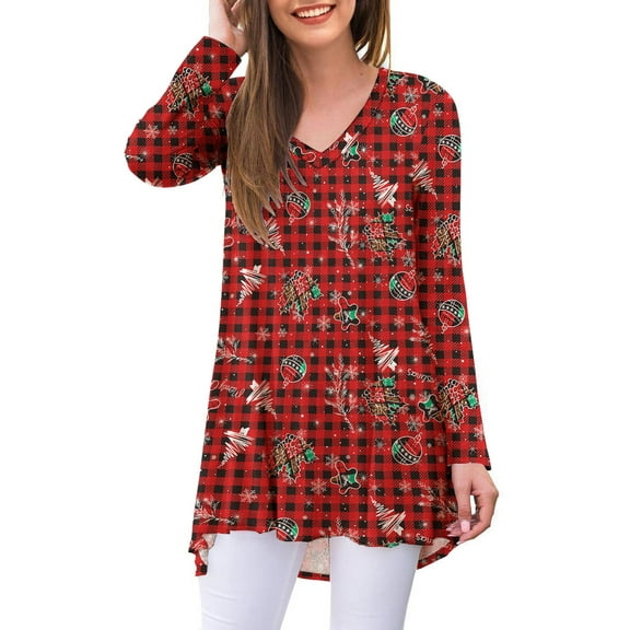 Anygrew Women's Long Sleeve V Neck Shirts Casual Tunic Tops Blouse