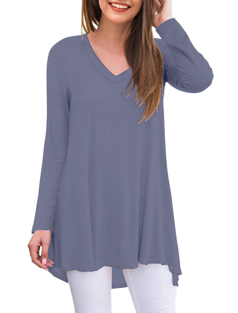 Anygrew Women's Long Sleeve V Neck Shirts Casual Tunic Tops Blouse ...