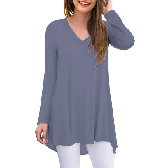 Anygrew Women's Long Sleeve V Neck Shirts Casual Tunic Tops Blouse