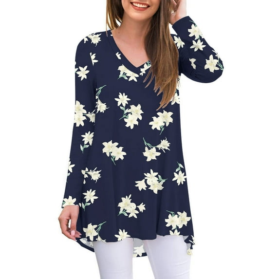 Anygrew Women's Long Sleeve V Neck Shirts Casual Tunic Tops Blouse