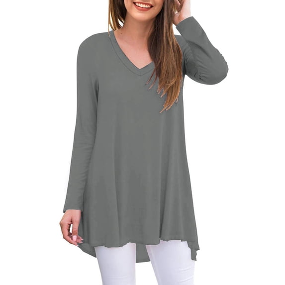 Anygrew Women's Long Sleeve V Neck Shirts Casual Fall Tunic Tops Blouse