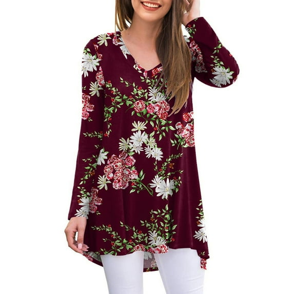 Anygrew Women's Long Sleeve V Neck Shirts Casual Tunic Tops Blouse