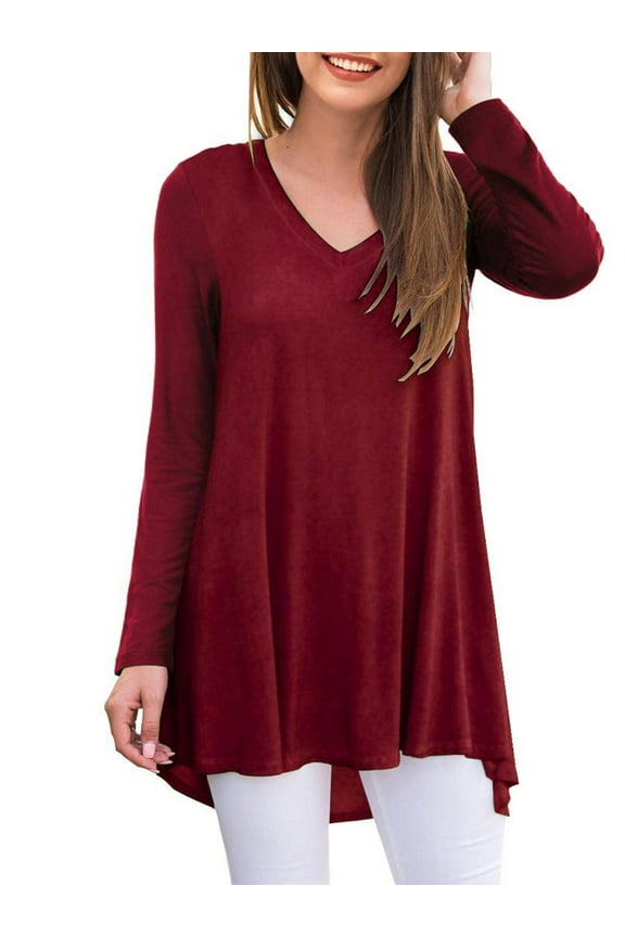 Women's Long Sleeve V Neck Shirts Casual Tunic Tops Blouse