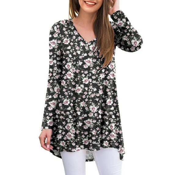Anygrew Women's Long Sleeve V Neck Shirts Casual Tunic Tops Blouse