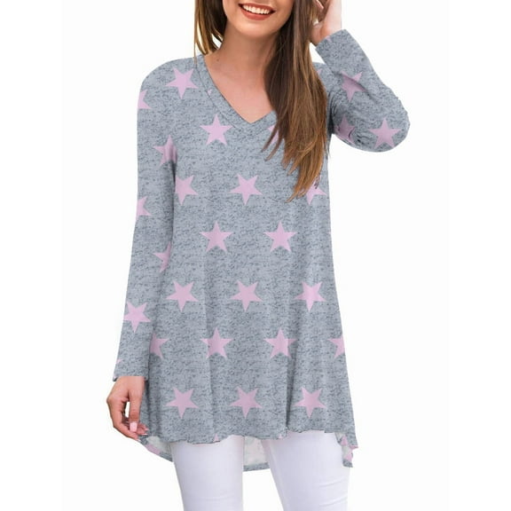 Anygrew Women's Long Sleeve V Neck Shirts Casual Tunic Tops Blouse