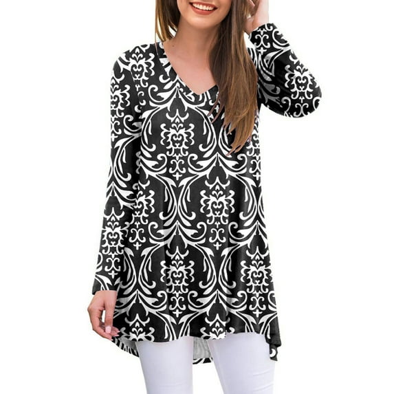 Anygrew Women's Long Sleeve V Neck Shirts Casual Tunic Tops Blouse