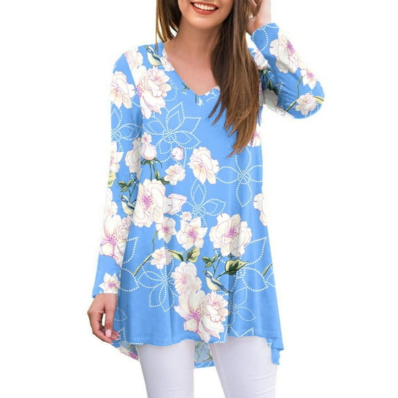 Anygrew Women's Long Sleeve V Neck Shirts Casual Tunic Tops Blouse