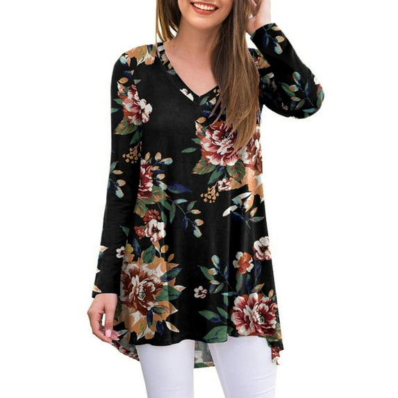 Anygrew Women's Long Sleeve V Neck Shirts Casual Tunic Tops Blouse