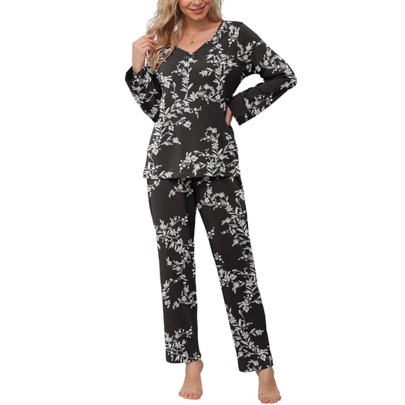 Anygrew Women's Pajama Sets 2 Piece Long Sleeve Pjs Lounge Sets Soft Comfy Pj Sleepwear Fall Winter Outfits with Pockets S-XXL