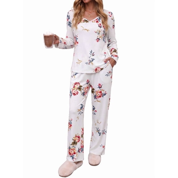 Anygrew Women's Pajama Sets 2 Piece Long Sleeve Pjs Lounge Sets Soft Comfy Pj Sleepwear Fall Winter Outfits with Pockets S-XXL