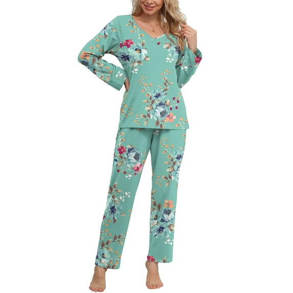 Anygrew Women's Pajamas Set Long Sleeve Shirts and Long Pants 2 Piece Pjs Sleepwear with Pockets