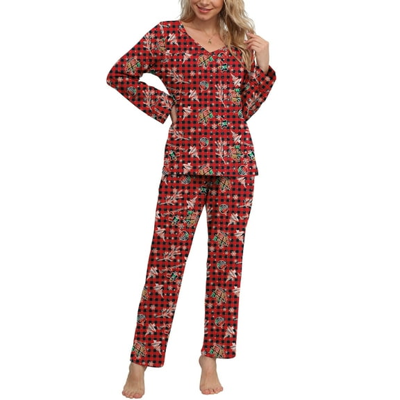 Anygrew Women's Pajamas Set Long Sleeve Shirts and Long Pants 2 Piece Pjs Sleepwear with Pockets