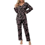 Anygrew Women's Pajamas Set Long Sleeve Shirts and Long Pants 2 Piece Pjs Sleepwear with Pockets
