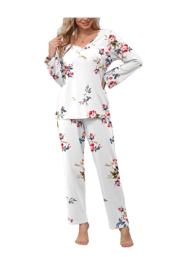 Women's Pajamas Set Long Sleeve Shirts and Long Pants 2 Piece Pjs Sleepwear with Pockets