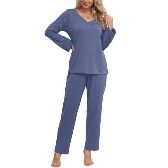 Anygrew Women's Pajamas Set Long Sleeve Shirts and Long Pants 2 Piece Pjs Sleepwear with Pockets