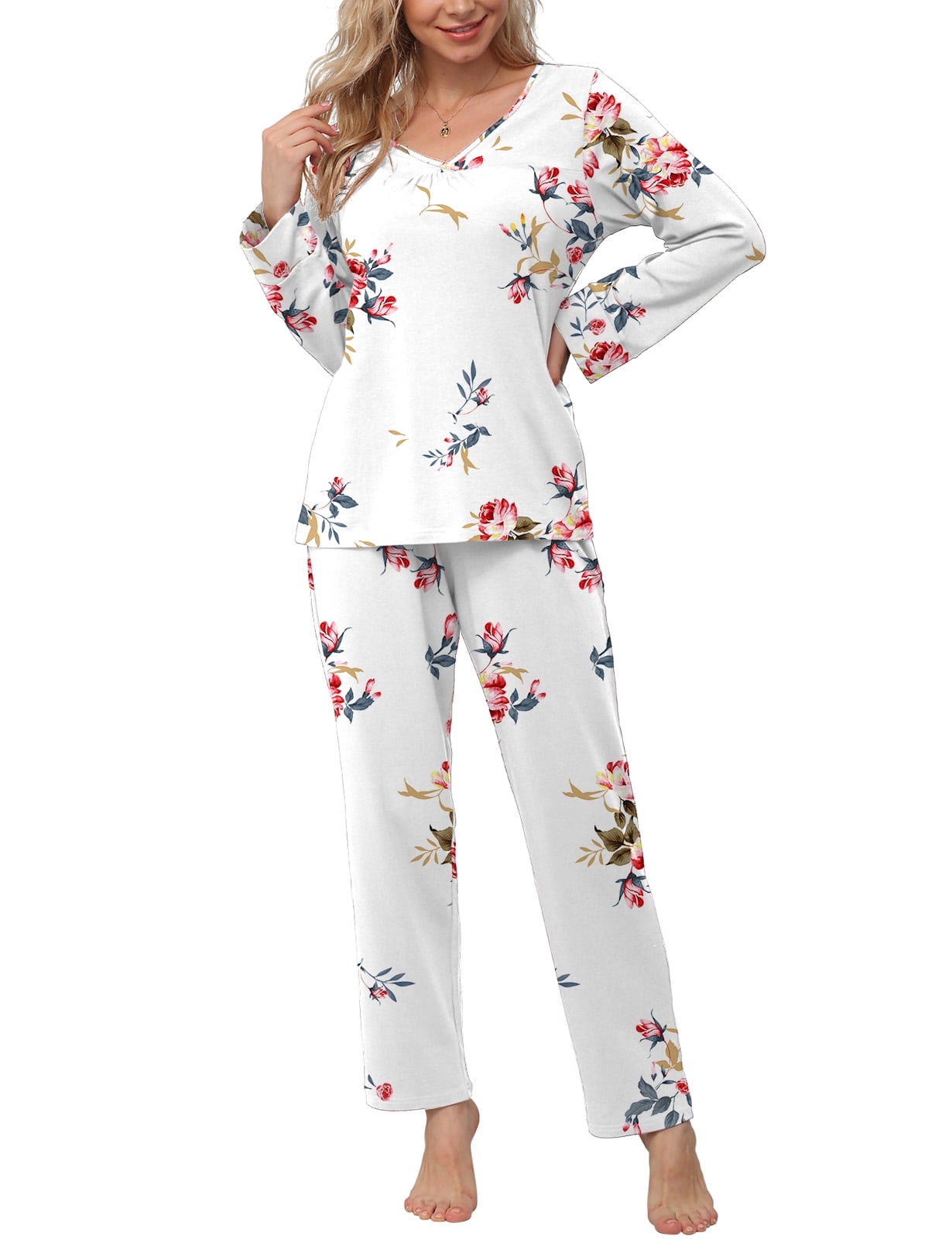 Women's Pajamas Set Long Sleeve Shirts and Long Pants 2 Piece Pjs Sleepwear with Pockets