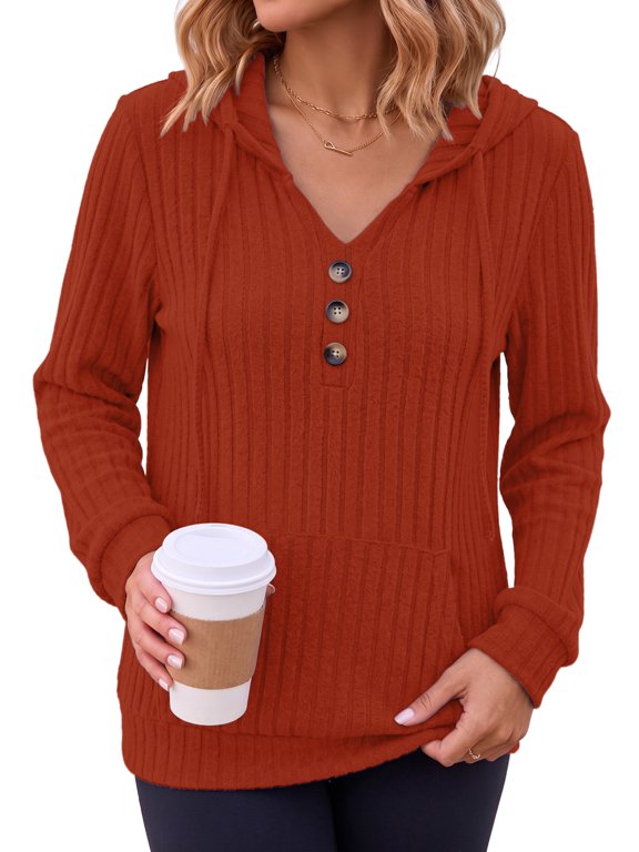 Hoodies for Women Henley Neck Long Sleeve with Pockets Clothing Casual Fashion Sweaters
