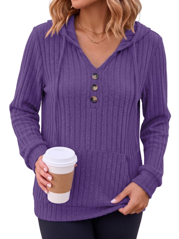 Womens Lightweight Hoodies Long Sleeve Shirts Oversized Sweatshirt with Kangaroo Pocket Pullover Sweaters Fall Tops