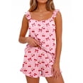 thumbnail image 1 of Anygrew Womens Pajama 2 Piece Ruffle Cami Pajama Set Soft Summer Lounge Set Comfy Cute Shorts Sleepwear Bridal Pajama With Pockets, 1 of 9