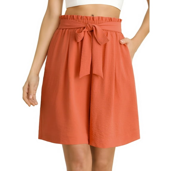 Anygrew Women's Shorts Wide Leg Shorts for Women with Pockets Womens High Waist Shorts Bowknot Tie Waist