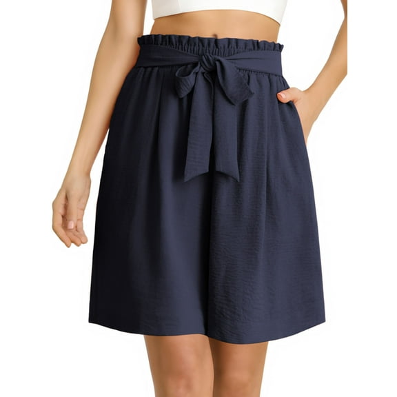 Anygrew Women's Shorts Wide Leg Shorts for Women with Pockets Womens High Waist Shorts Bowknot Tie Waist