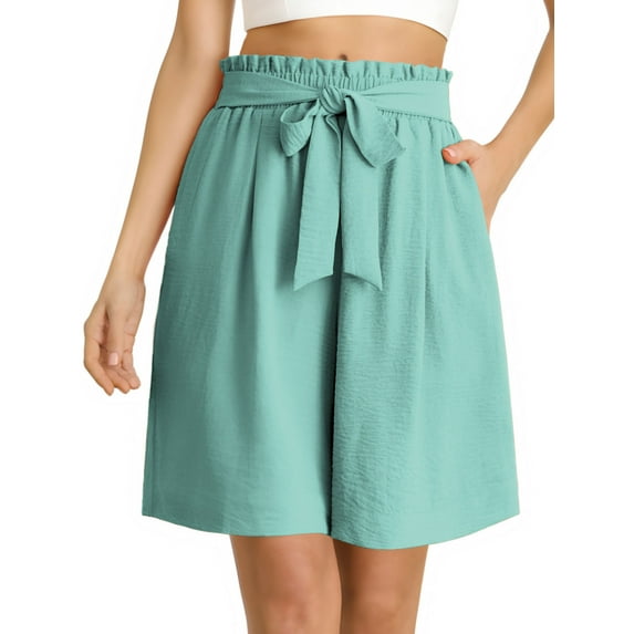 Anygrew Women's Shorts Wide Leg Shorts for Women with Pockets Womens High Waist Shorts Bowknot Tie Waist